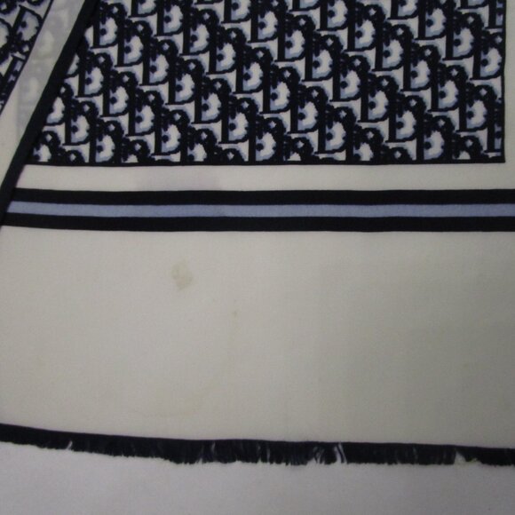 2 Silk Scarfs Logo Navy Oblong Rolled Hem French Designer - Picture 5 of 16